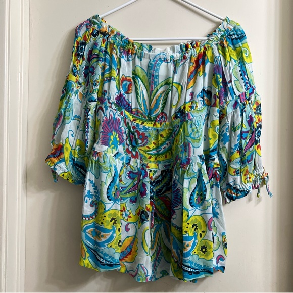 Anthropologie Maeve Frankie Off Shoulder Blouse Multicolor Floral Size XS - Picture 4 of 9